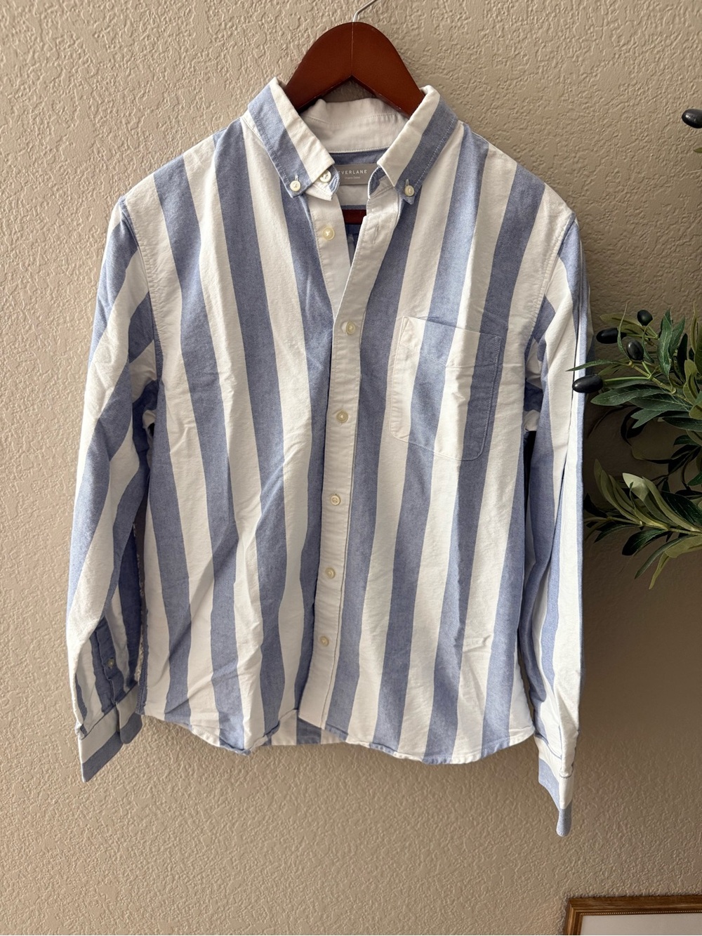 Everlane Women’s Organic Cotton Blue White Striped Shirt Size M - Picture 2 of 5